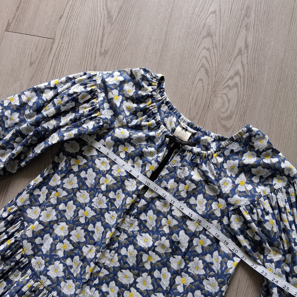 Aish Floral Block Print Balloon Sleeve Cotton Belted Maxi Dress - Picture 9 of 15